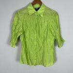 Worth Blouse Top Medium Green Silk Blend Crinkle Button Up 3/4 Scrunch Sleeve M Photo 7