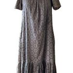 CLAUDE TULUM Taupe Eyelet Midi Dress Taupe Short Sleeves Square Neck Small NEW Brown Photo 0