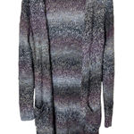 Lucky Brand Cardigan Sweater Duster Open Front Knit Fringe Trim Purple Gray S Photo 0