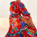 Farm Rio NWOT Animal Collage print belted long sleeves high neck Maxi Dress sz M Photo 0