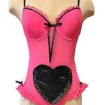 Hot Pink Lace Teddy with Black Hearts Lingerie M Medium 8 Photo 0
