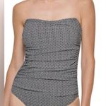 DKNY Bandeau Maillot One Piece Swimsuit Black & White Geometric Print size large Photo 2