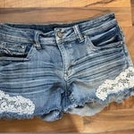 Shyanne  Blue Jean Shorts with White Lace Photo 0