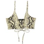 Nasty Gal  Tan Snakeskin Cutout Tie Detail Triangle Swim Bikini Top Size 8 Photo 3