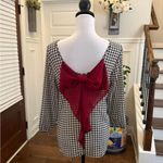 Newbury Kustom  EUC Elegant Houndstooth Top with burgundy Bow Photo 1