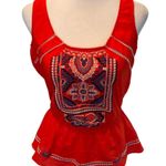 Gianni Bini GB Orange Sleeveless Elastic Waist Embroidered Detail Tank Top Small Photo 0