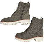 MIA Womens Olive Green Perforated Lace Up Ankle Boots Lug Heel Side Zip 6.5 NEW Photo 1