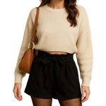SheIn  Black Paperbag Waist Shorts with Tie Belt‎ Size Small Photo 0