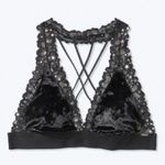 PINK - Victoria's Secret  Black Velvet Lace Metallic Star Strappy Back Bralette Photo 1