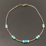 Vintage Southwestern Silver & Turquoise Tube Beads 12” Choker Necklace 4g Photo 2