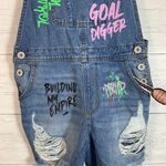 Spoon Jeans Spoon Graffiti Graphic Short Overalls Denim Blue Jean Shortalls Women Size M Photo 2
