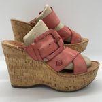Born Womens 8 Shoes Wedge Platform Sandals Red Leather Cork Heel Buckle Boho Photo 1