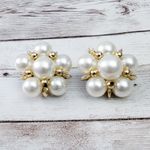 Vintage Clip On Earrings Extra Large Cream & Gold Tone Flower Like Statement Photo 1