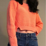 Topshop  Petite Neon Peach Cropped Knit Crew Neck Sweater Size 10 Large Photo 0