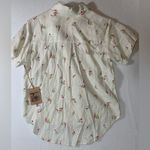 Rae Dunn  Linen Floral Shirt Sz Small Button front NWT Patch Pockets Photo 3