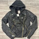 Free People  Faux Vegan Leather Moto Jacket with Detachable Hood Size XS Photo 0