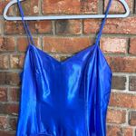 Vintage womens USA satin spaghetti strap shark bite hem midi dress blue 6 Photo 1