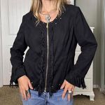 Black faux suede fringe jacket with zipper and studded details Size M Photo 2