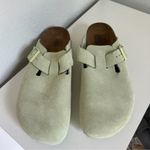 Birkenstock  Boston Soft Footbed Suede Leather Clogs in Faded Lime Green Photo 1