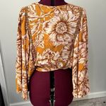 BAND OF THE FREE Libby Gold Floral Bell Sleeve Cropped Top Button Up NWT Small Photo 8