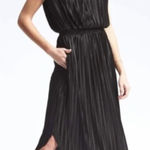 Banana Republic  Black Pleated Midi Dress Cap Sleeve Smocked Waist Photo 0