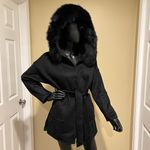 Fox Fur Winter Trench Coat Wool Jacket Parka Bomber Fall Jacket Warm Cardigan Black Size M Photo 2