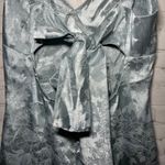 Cider  Sky Blue Satin Floral Brocade Mini Dress V Neck Bow Back Wedding Guest M Photo 5