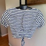 Gilli Linen Blend Summer Cropped Tie Front Wrap Top Cottage Core Peasant Boho L Blue Size L Photo 1