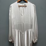 Ganni  Cameron Gathered Polka-dot Satin Long Sleeve Maxi Dress In Egret XL Photo 2