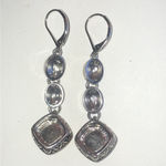 Silver Tone Citrine Amber CZ Rhinestone Dangling Boho Pierced Earrings Photo 4