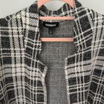 EXPRESS soft Plaid Tailored Knit Blazer Long Open Front Sweater Black White Photo 6