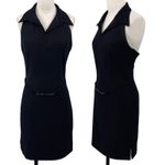 Vintage 90s Rampage Mini Dress Halter Collared Beaded Waist Belt Black Womens 4 Photo 1