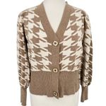 Joie  Houndstooth Cardigan Sweater Balloon Sleeves Beige Ivory Size Medium Photo 1