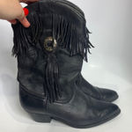 Acme black leather fringe western cowboy boots women's size 7.5 trendy festival Photo 0