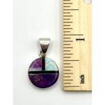 Navajo Handmade Purple Mojave Turquoise Black Onyx Inlay Sterling Silver Pendant Photo 3