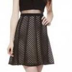 Betsy and Adam Betsey & Adam Black Tan Chevron Stripe Semi Sheer Waist Fit & Flare Dress Photo 0