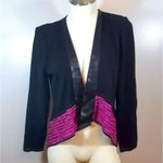 Ming Wang ‎ Knit Jacket Cardigan Black Purple Faux Leather Trim PS Petite S Photo 1