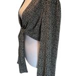 SheIn Black & White Animal Print Long Elastic Sleeve Tie Front Lightweight Wrap Photo 2