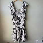 Farm Rio  Women's Graphic Leaves Off White Midi Dress -‎ Ruffle Sleeves Photo 2