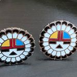 Indian Lore Genuine Copper Porcelain Enamel Inlaid Sun Face Clip On Earrings Black Photo 4