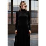 Vintage Moda Int'l Black Velour Mock Neck Long Sleeve Maxi Dress Size Small Goth Photo 1