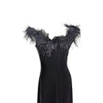Vintage Jeffrey & Dara by Tom Barra Black Velvet Ostrich Feather Collar Gown Size 8 Photo 3