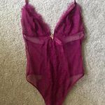 Victoria's Secret NWT Victoria’s Secret Halter Lace Thong Bodysuit Size Small (tagged M) Burgundy Photo 0