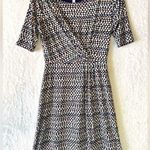 ModCloth Gilli Short Sleeve Pintucked Pleated Dress Blue Peach White Gray Print Photo 0
