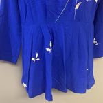 Free People  Mock Neck Pullover Royal Blue Floral Drop Shoulder Top- Small Photo 4