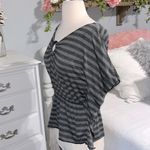 Iz Byer Batwing Dolman Sleeve Gray Top Striped Blousey Womens Small Photo 5