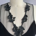 Vintage black velvet V neck whimsygoth button front vest lace trim and netting Photo 1