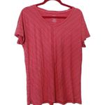 Jones New York  Sport Pink Striped V Neck T-Shirt L Photo 0
