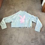 PacSun PLAYBOY x  Cropped Frayed Hem Denim Jacket SIZE M/L Photo 6