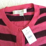 Loft NWT Ribbon Stripe Crewneck Cardigan Sweater Pink, Brown Rabbit Hair - Sz Medium Photo 6